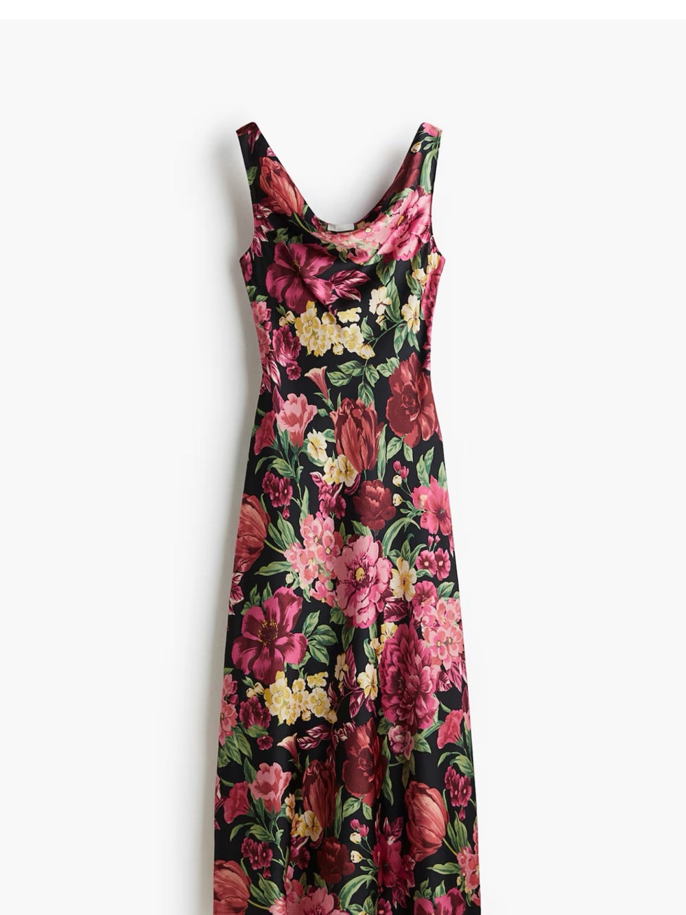 H&M Black Maxi Dress with Pink & Green Floral Print